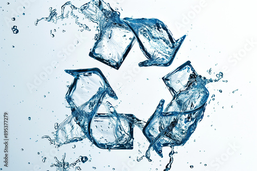 a recycling symbol made from water splashes, creating a dynamic and fluid appearance.