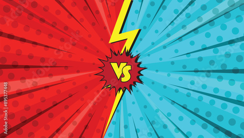 Comic book style background with lightning bolts with VS writing in the middle, Versus comic background