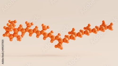 3d rendering of a torulene molecule, it is a natural red pigment belonging to the carotenoid family.