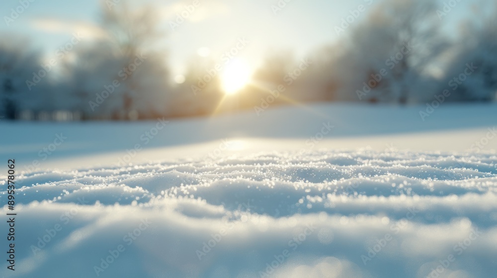 A snow covered field with a bright sun in the background A snow covered field with a bright sun in the background