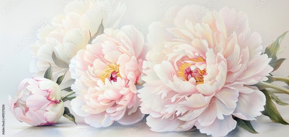 Three white flowers are arranged in a row Three white flowers are arranged in a row