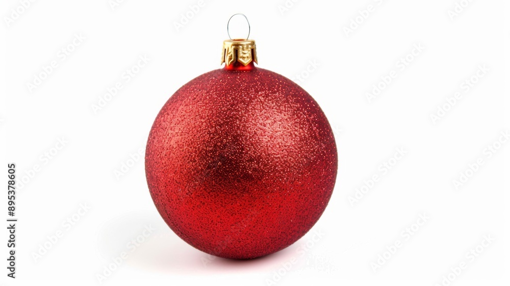 A red ornament with gold center sits on a white background A red ornament with gold center sits on a white background