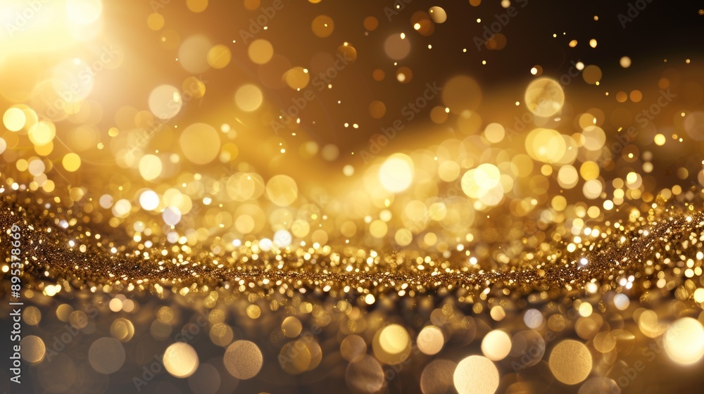 The image is a gold and black background with a lot of glitter The image is a gold and black background with a lot of glitter