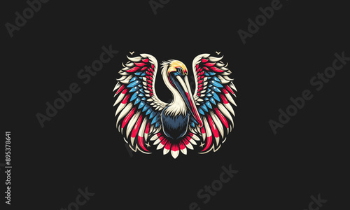 pelican with big wings american flag vector mascot design photo