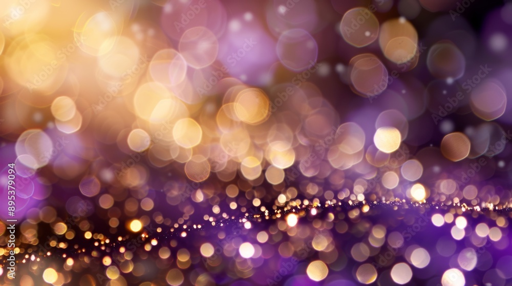 A blurry image of purple and gold lights with a lot of small dots A blurry image of purple and gold lights with a lot of small dots