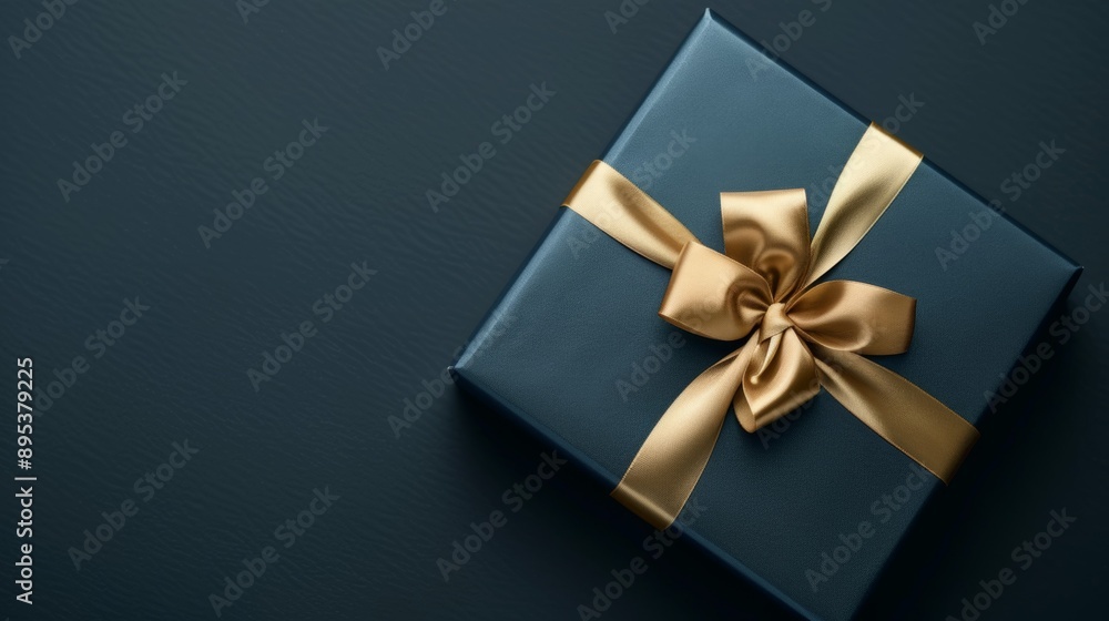 A blue box with gold ribbon on top A blue box with gold ribbon on top