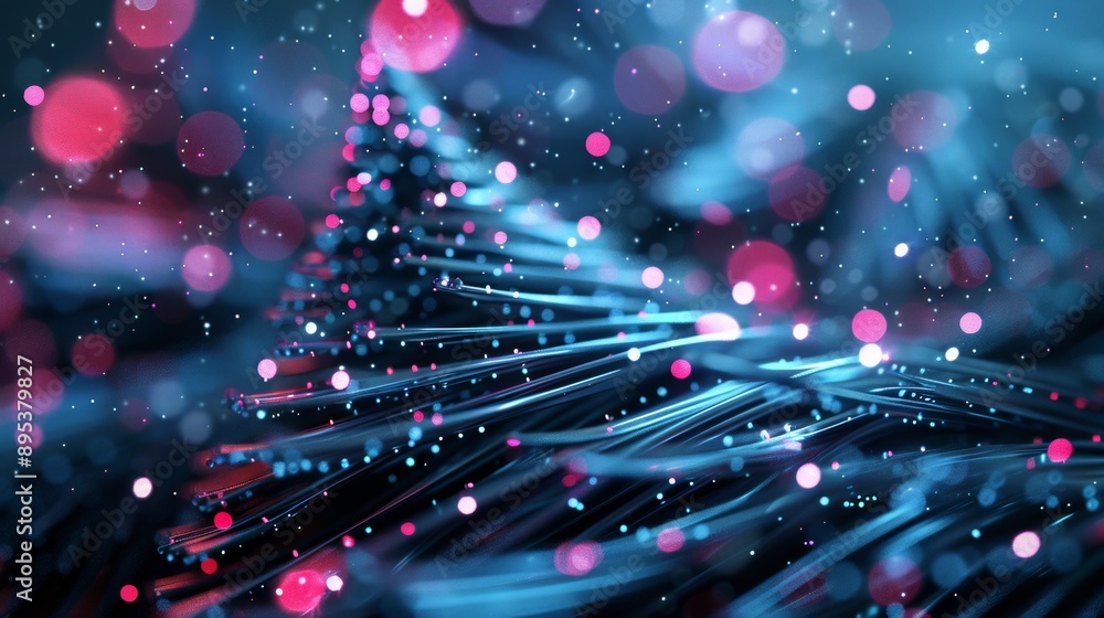 A blue and pink image of a Christmas tree with a lot of sparkles A blue and pink image of a Christmas tree with a lot of sparkles