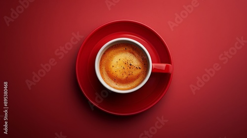 A cup of coffee on a red background. 