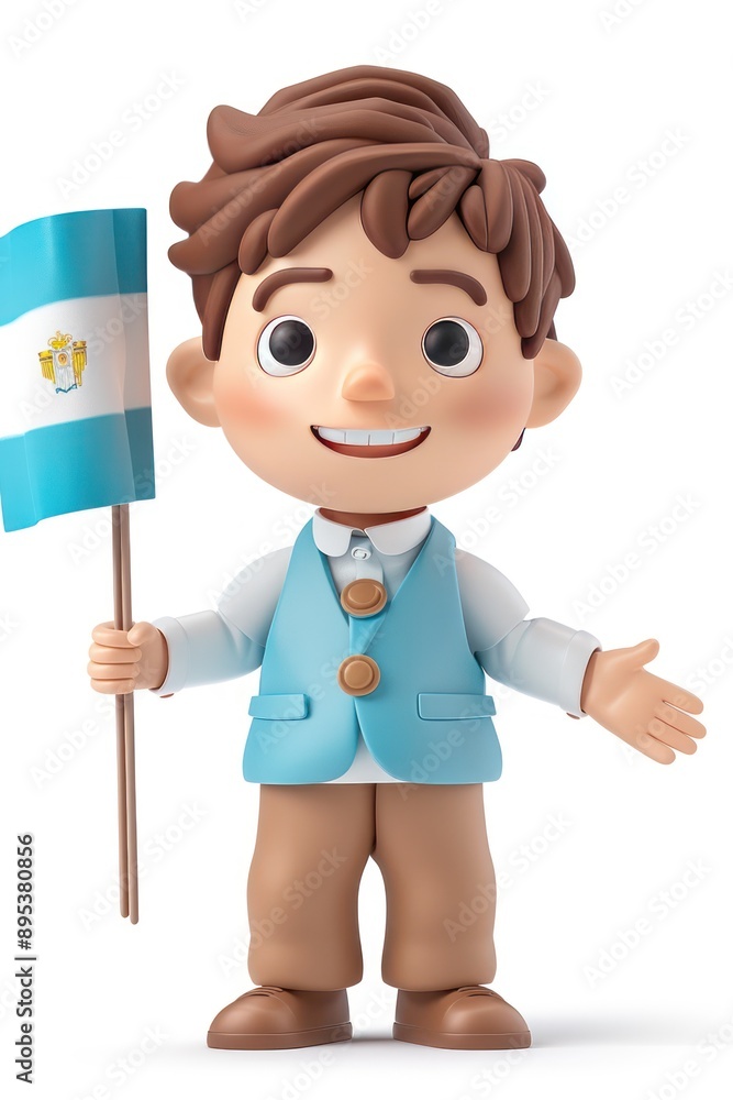 a 3D cartoon nationality from Argentina, cute and minimalist character, holding a small flag a 3D cartoon nationality from Argentina, cute and minimalist character, holding a small flag