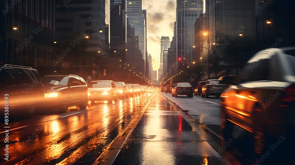 Cityscape at Dusk with Rain and Traffic. Cityscape at Dusk with Rain and Traffic.