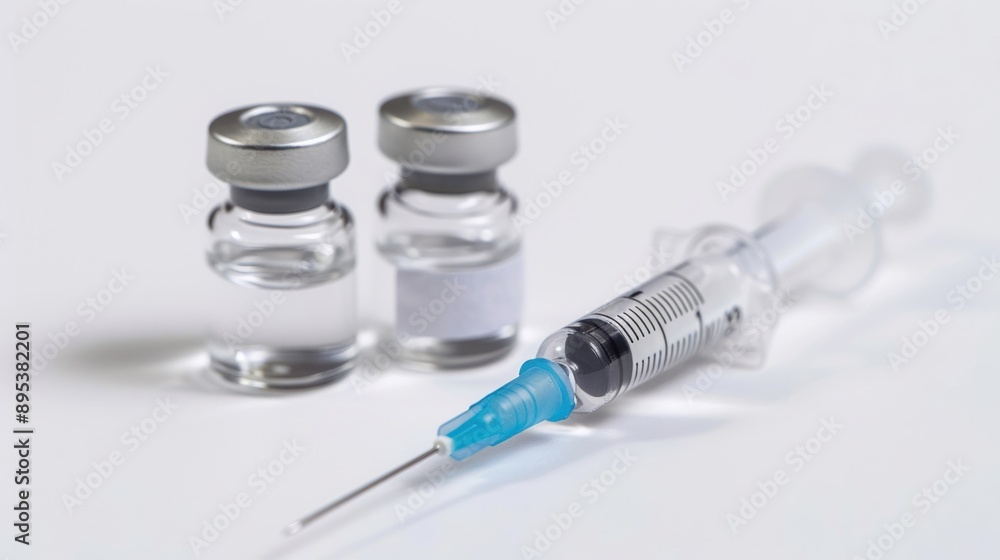 Syringe and vial on a white background, representing medical and healthcare concepts Syringe and vial on a white background, representing medical and healthcare concepts