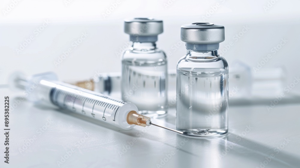 Syringe and vial on a white background, representing medical and healthcare concepts Syringe and vial on a white background, representing medical and healthcare concepts