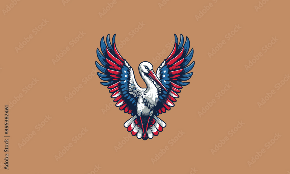 Naklejka premium stork with big wings american flag vector logo design