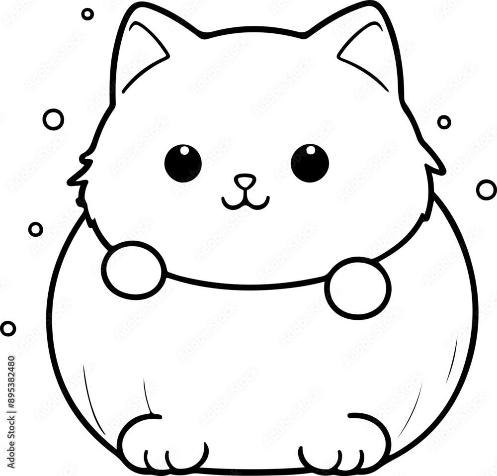 Personnage chat, chaton amusant dessin au trait line art  vecteur isolé pour page, livre d'activité et coloriage 