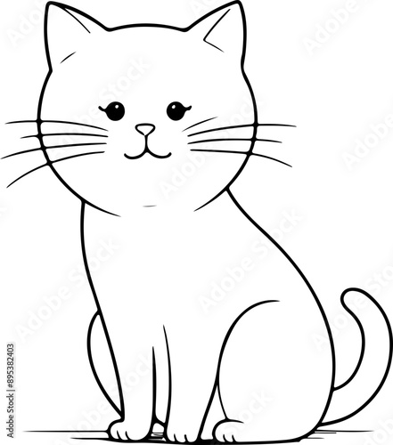 Personnage chat, chaton amusant dessin au trait line art  vecteur isolé pour page, livre d'activité et coloriage 