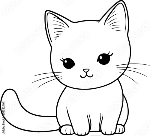 Personnage chat, chaton amusant dessin au trait line art  vecteur isolé pour page, livre d'activité et coloriage 
