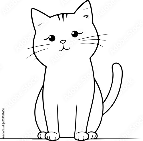 Personnage chat, chaton amusant dessin au trait line art  vecteur isolé pour page, livre d'activité et coloriage 