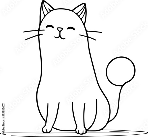 Personnage chat, chaton amusant dessin au trait line art  vecteur isolé pour page, livre d'activité et coloriage 