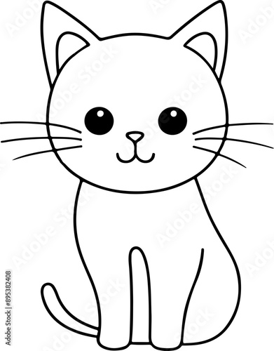 Personnage chat, chaton amusant dessin au trait line art  vecteur isolé pour page, livre d'activité et coloriage 