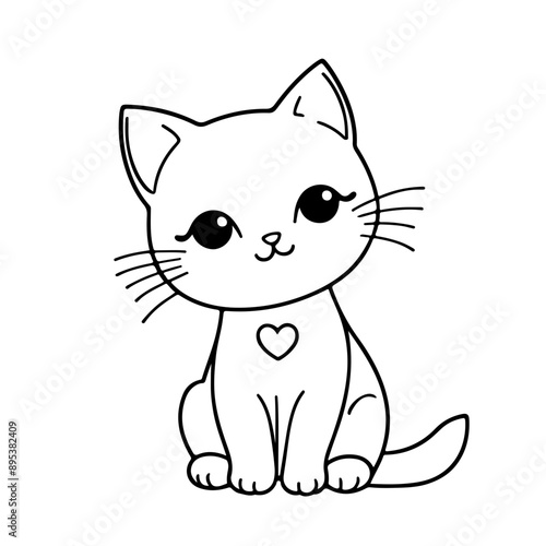 Personnage chat, chaton amusant dessin au trait line art  vecteur isolé pour page, livre d'activité et coloriage 
