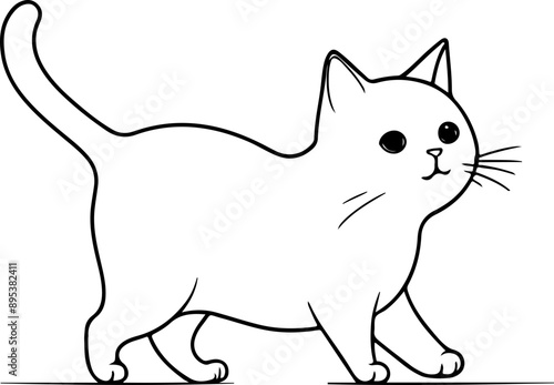 Personnage chat, chaton amusant dessin au trait line art  vecteur isolé pour page, livre d'activité et coloriage 