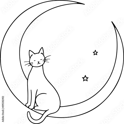 Personnage chat, chaton amusant dessin au trait line art  vecteur isolé pour page, livre d'activité et coloriage 