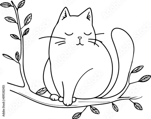 Personnage chat, chaton amusant dessin au trait line art  vecteur isolé pour page, livre d'activité et coloriage 