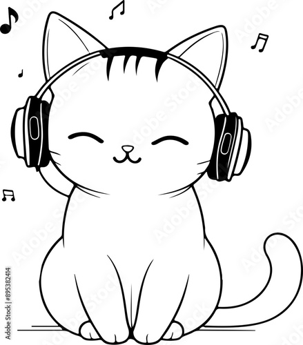 Personnage chat, chaton amusant dessin au trait line art  vecteur isolé pour page, livre d'activité et coloriage 