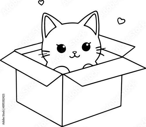 Personnage chat, chaton amusant dessin au trait line art  vecteur isolé pour page, livre d'activité et coloriage 