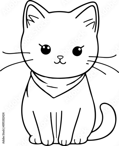 Personnage chat, chaton amusant dessin au trait line art  vecteur isolé pour page, livre d'activité et coloriage 