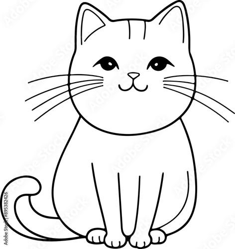 Personnage chat, chaton amusant dessin au trait line art  vecteur isolé pour page, livre d'activité et coloriage 