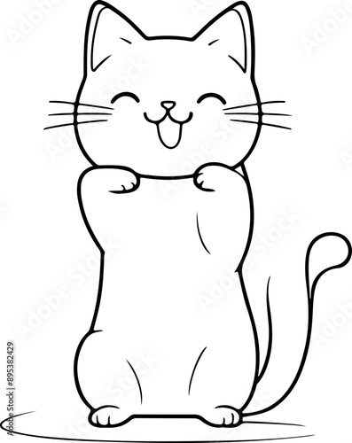 Personnage chat, chaton amusant dessin au trait line art  vecteur isolé pour page, livre d'activité et coloriage 