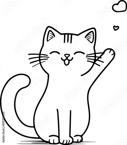 Personnage chat, chaton amusant dessin au trait line art  vecteur isolé pour page, livre d'activité et coloriage 