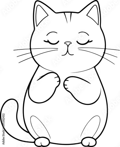 Personnage chat, chaton amusant dessin au trait line art  vecteur isolé pour page, livre d'activité et coloriage 