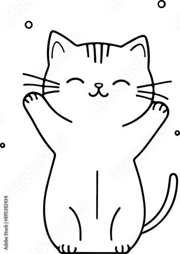 Personnage chat, chaton amusant dessin au trait line art  vecteur isolé pour page, livre d'activité et coloriage 