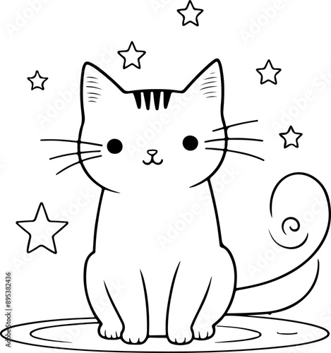 Personnage chat, chaton amusant dessin au trait line art  vecteur isolé pour page, livre d'activité et coloriage 