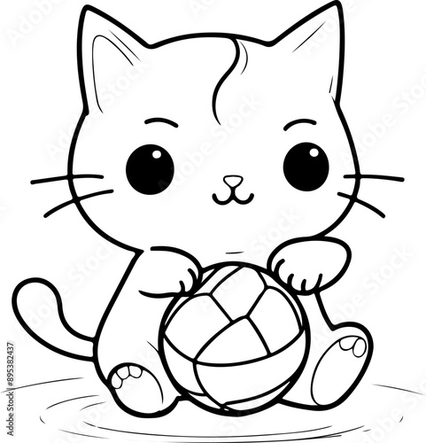 Personnage chat, chaton amusant dessin au trait line art  vecteur isolé pour page, livre d'activité et coloriage 