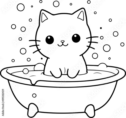 Personnage chat, chaton amusant dessin au trait line art  vecteur isolé pour page, livre d'activité et coloriage 