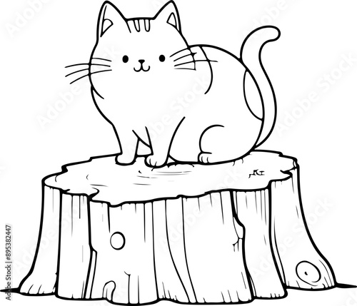 Personnage chat, chaton amusant dessin au trait line art  vecteur isolé pour page, livre d'activité et coloriage 