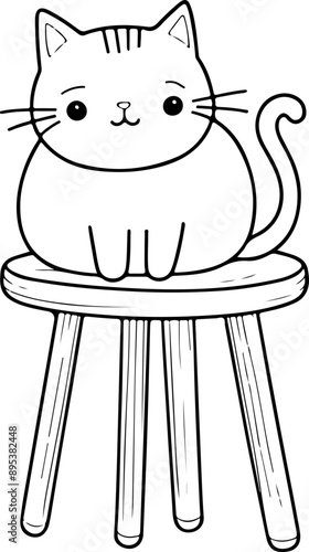 Personnage chat, chaton amusant dessin au trait line art  vecteur isolé pour page, livre d'activité et coloriage 