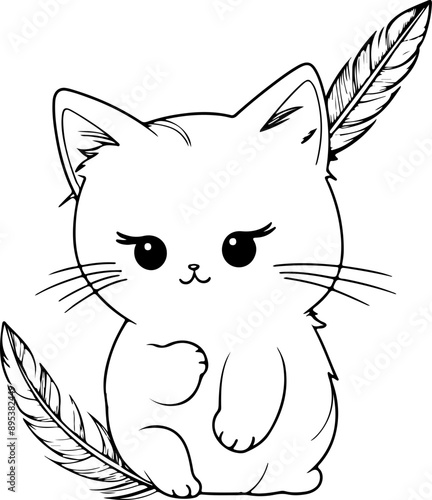 Personnage chat, chaton amusant dessin au trait line art  vecteur isolé pour page, livre d'activité et coloriage 