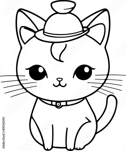 Personnage chat, chaton amusant dessin au trait line art  vecteur isolé pour page, livre d'activité et coloriage 