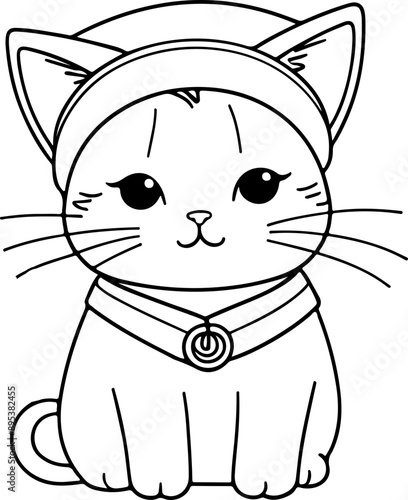 Personnage chat, chaton amusant dessin au trait line art  vecteur isolé pour page, livre d'activité et coloriage 