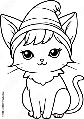 Personnage chat, chaton amusant dessin au trait line art  vecteur isolé pour page, livre d'activité et coloriage 