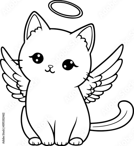 Personnage chat, chaton amusant dessin au trait line art  vecteur isolé pour page, livre d'activité et coloriage 