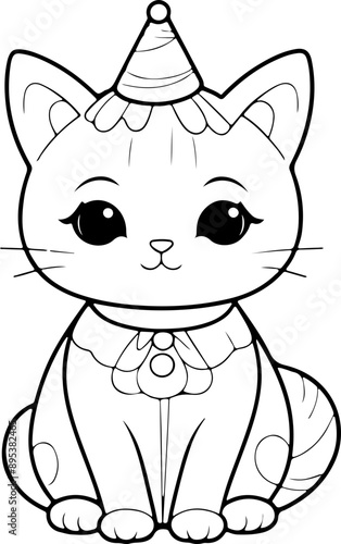 Personnage chat, chaton amusant dessin au trait line art  vecteur isolé pour page, livre d'activité et coloriage 