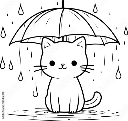 Personnage chat, chaton amusant dessin au trait line art  vecteur isolé pour page, livre d'activité et coloriage 