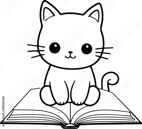 Personnage chat, chaton amusant dessin au trait line art  vecteur isolé pour page, livre d'activité et coloriage 