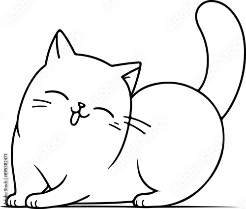 Personnage chat, chaton amusant dessin au trait line art  vecteur isolé pour page, livre d'activité et coloriage 