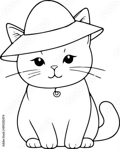 Personnage chat, chaton amusant dessin au trait line art  vecteur isolé pour page, livre d'activité et coloriage 